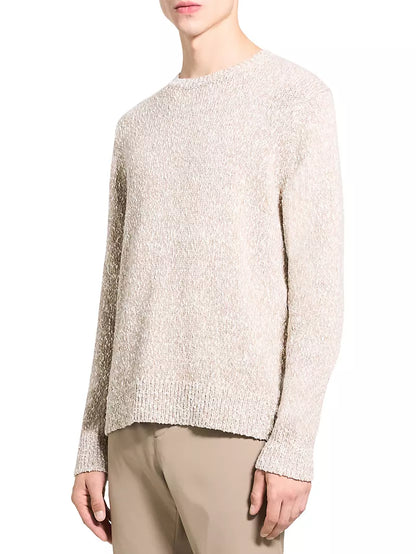 Mauno Crewneck Sweater in Heathered Cotton Pumice - Theory