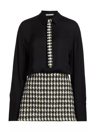 Mattie Fitted Mini Shirt Dress With Tie - Alice + Olivia