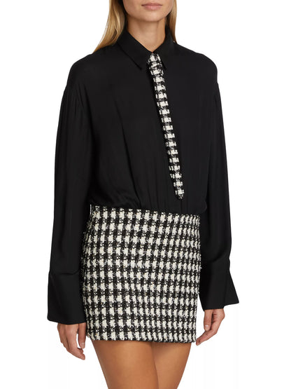 Mattie Fitted Mini Shirt Dress With Tie - Alice + Olivia