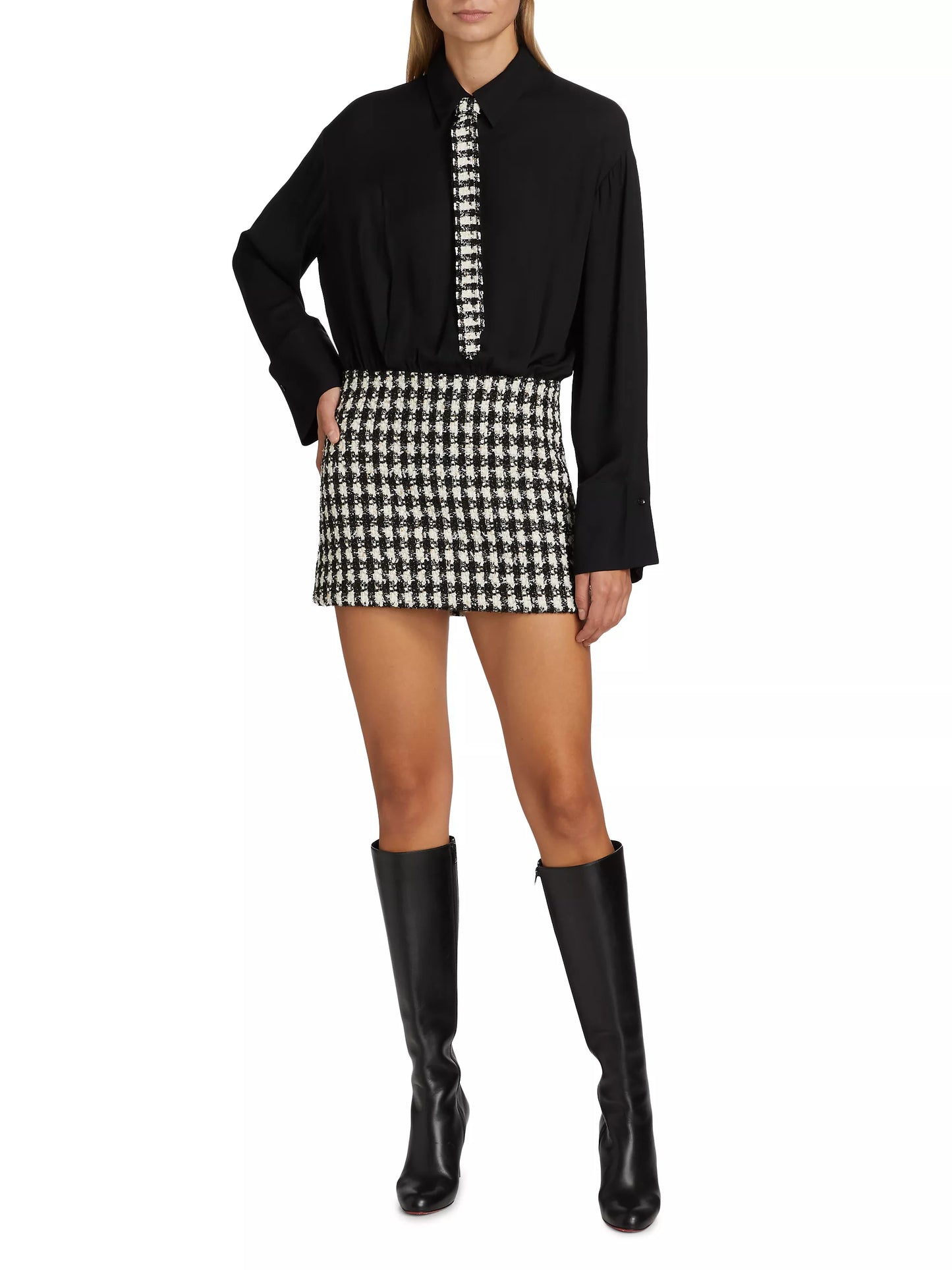 Mattie Fitted Mini Shirt Dress With Tie - Alice + Olivia