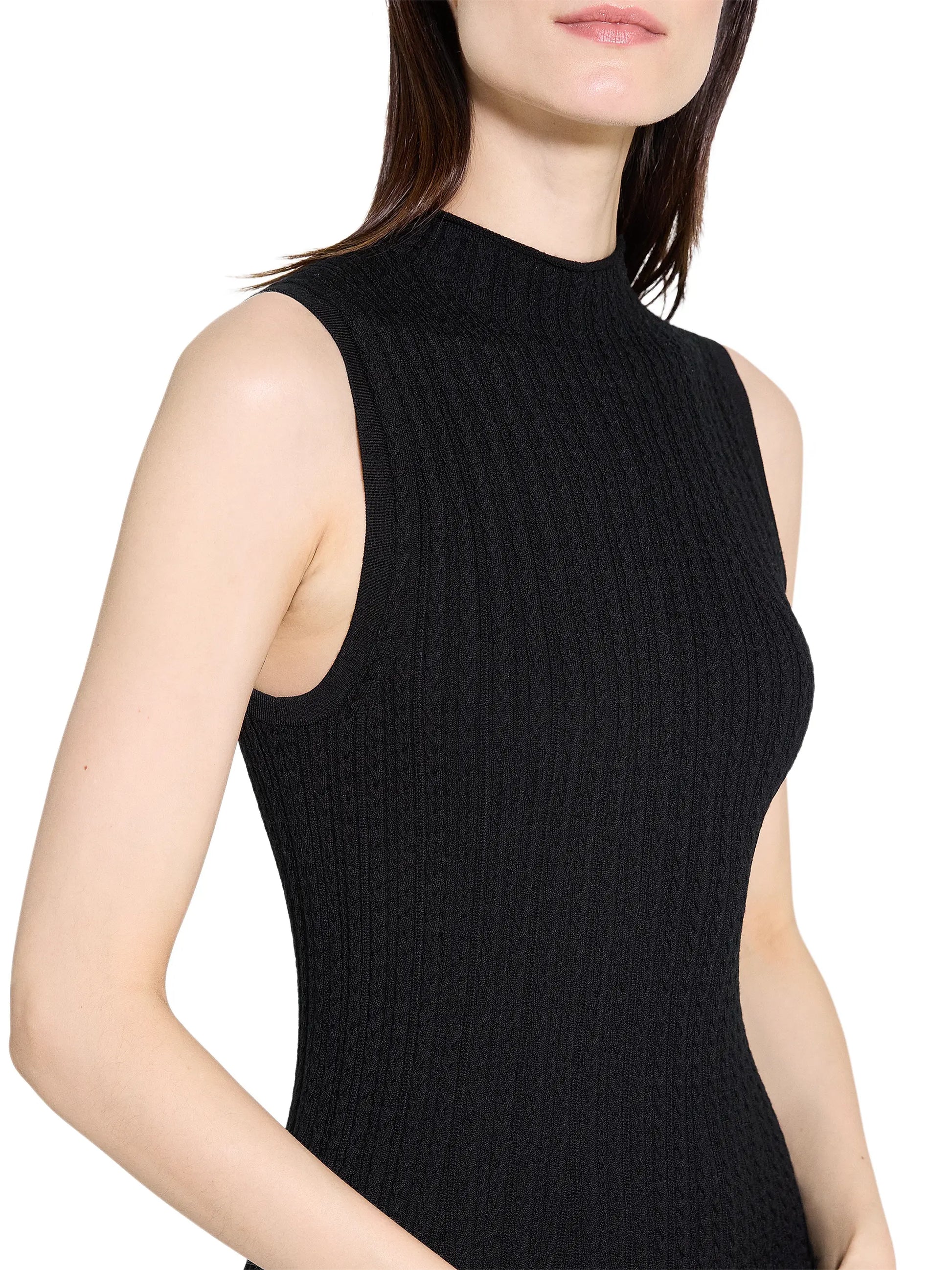Theory Sleeveless Cable-Knit Midi Dress - Black Theory Sleeveless Cable-Knit Midi Dress - Black