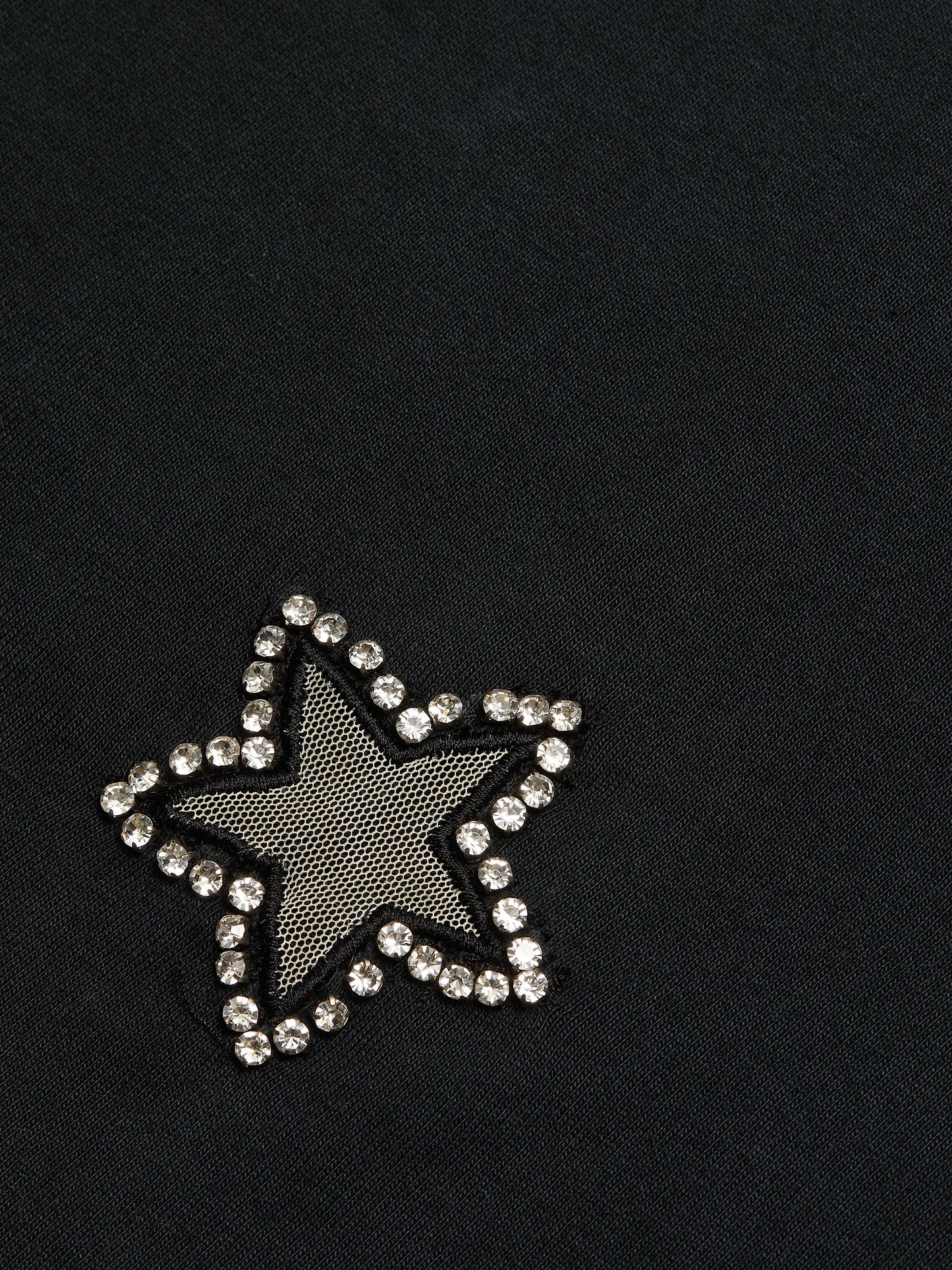 Cindy Crystal Star Cutout Cropped Tee Black - Alice + Olivia