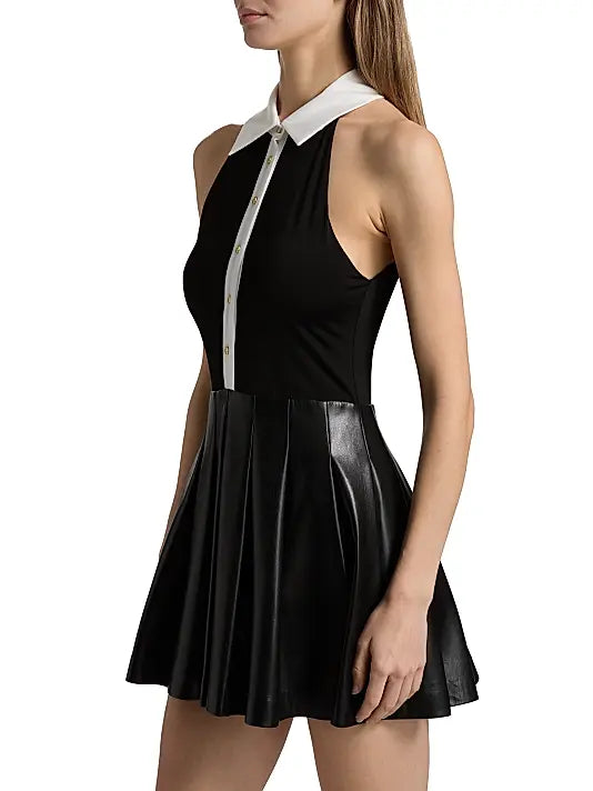 Tate Vegan Mini Dress Black/Off White - Alice + Olivia