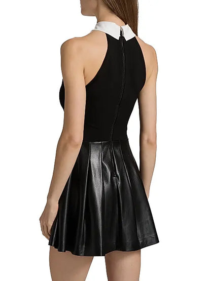 Tate Vegan Mini Dress Black/Off White - Alice + Olivia