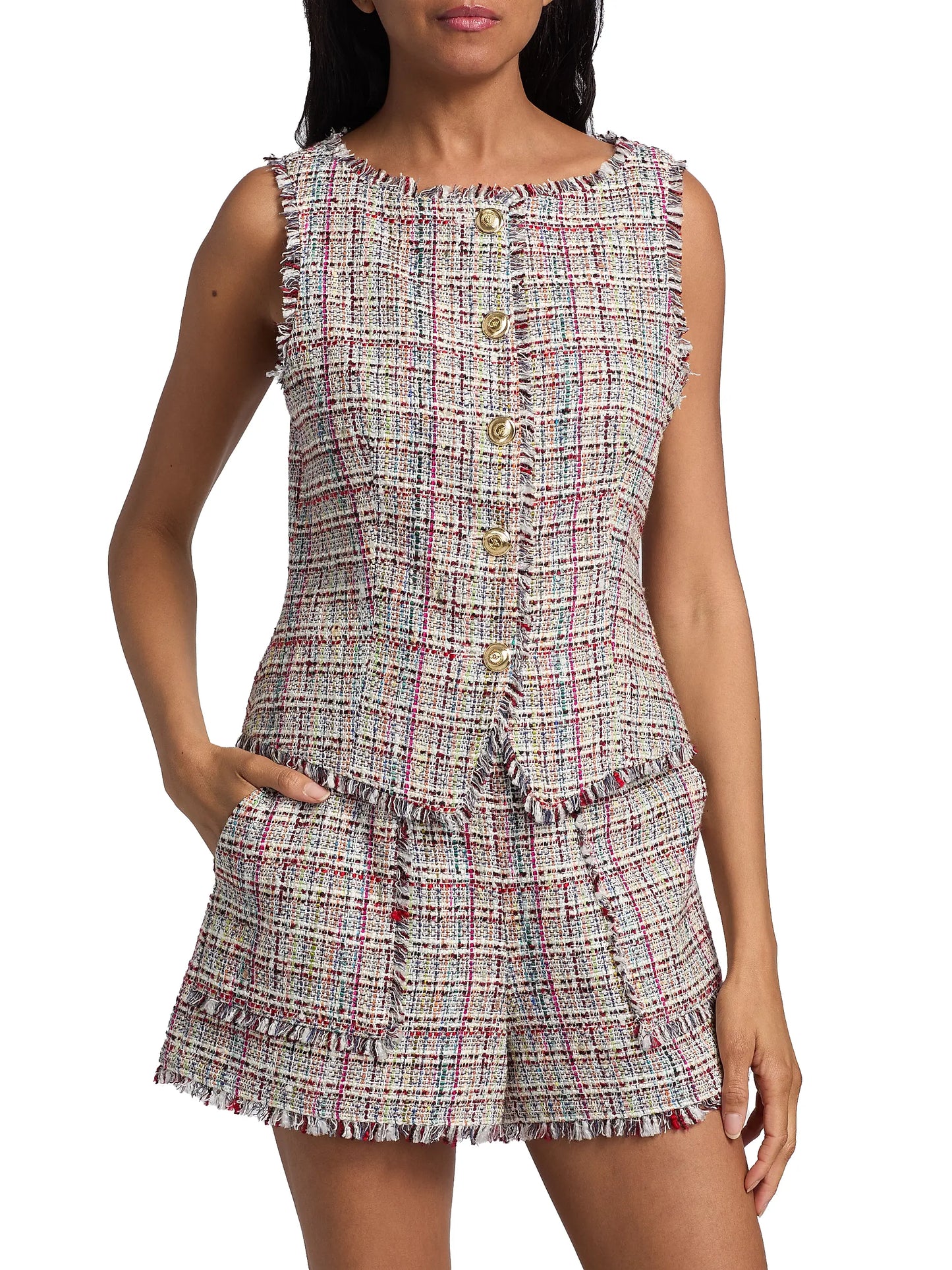 Wildflower Tweed Camen Vest Ivory Multi - Cinq à Sept