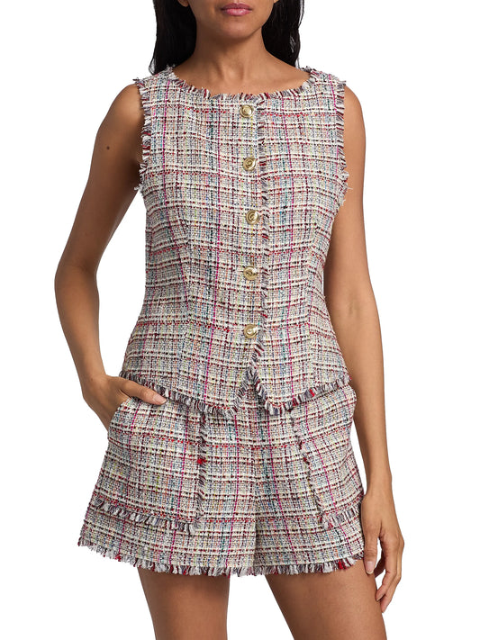 Wildflower Tweed Camen Vest Ivory Multi - Cinq à Sept