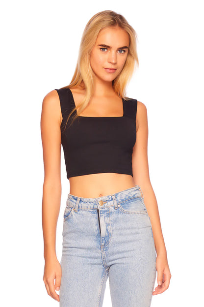 Wide Strap Crop Top Black - Susana Monaco