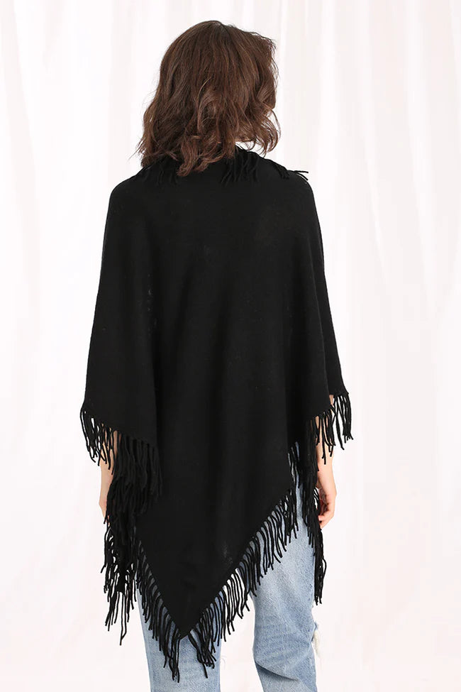 Cashmere Fringe Shawl Black - Minnie Rose