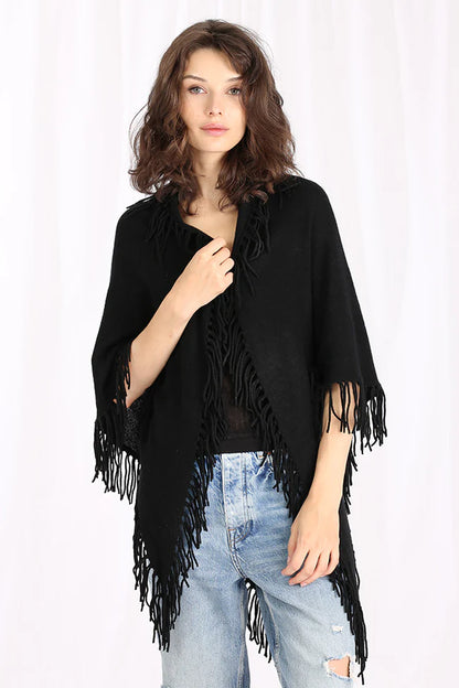 Cashmere Fringe Shawl Black - Minnie Rose