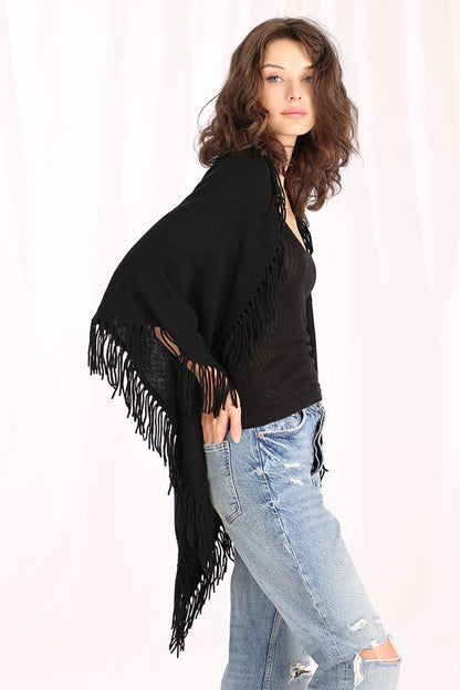 Cashmere Fringe Shawl Black - Minnie Rose