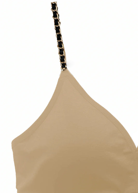 Nude Plunge Bra Gold/Black Chain Strap - Strap-Its