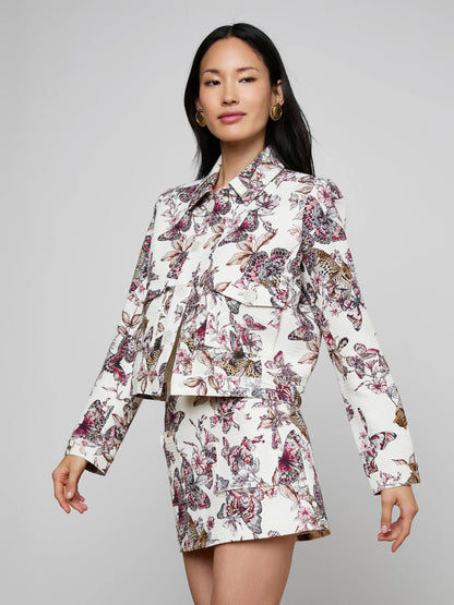 Nyx Cropped Jacket White Multi Large Butterly Jungle - L'AGENCE