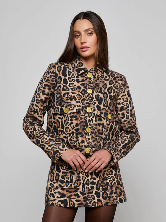 Nyx Cropped Jacket Brown Multi Patch Leopard - L'AGENCE