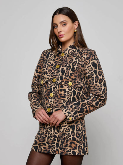 Nyx Cropped Jacket Brown Multi Patch Leopard - L'AGENCE