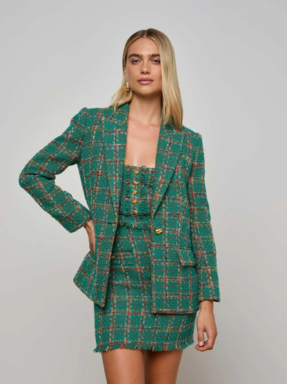 Gweny Tweed Blazer Green Windowpane Tweed - L'AGENCE
