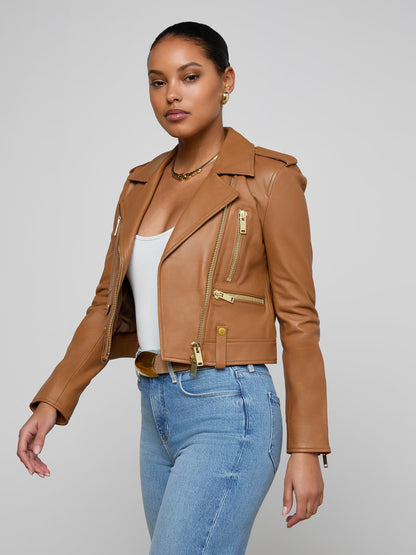 Blakely Leather Biker Jacket Soft Cognac - L'AGENCE