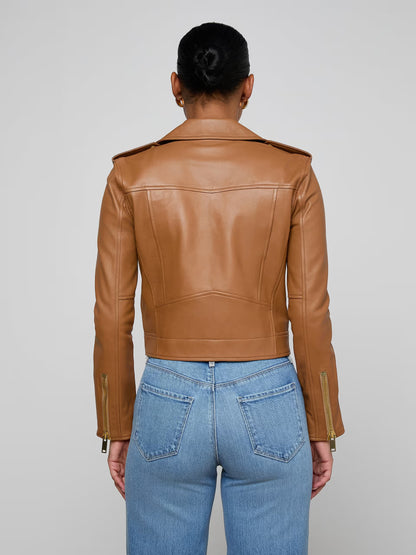 Blakely Leather Biker Jacket Soft Cognac - L'AGENCE