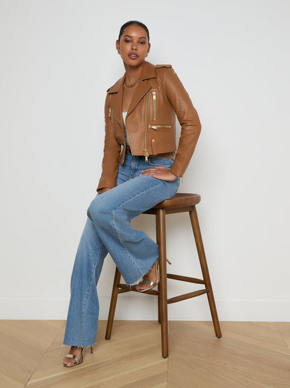 Blakely Leather Biker Jacket Soft Cognac - L'AGENCE