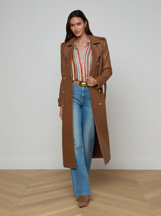 Baylee Leather Trench Coat Soft Cognac - L'AGENCE