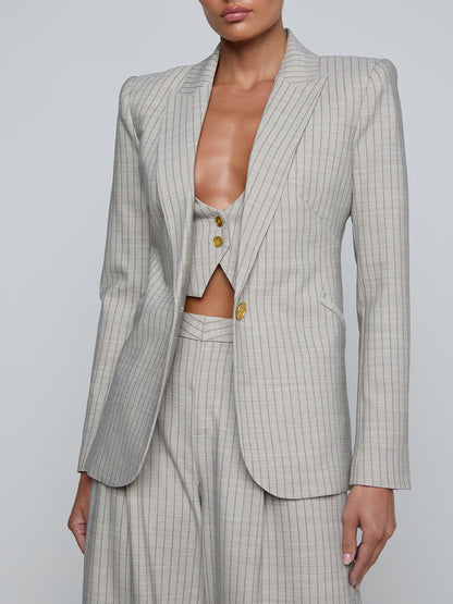 Sheila Blazer Grey/Tan Pinstripe - L'AGENCE