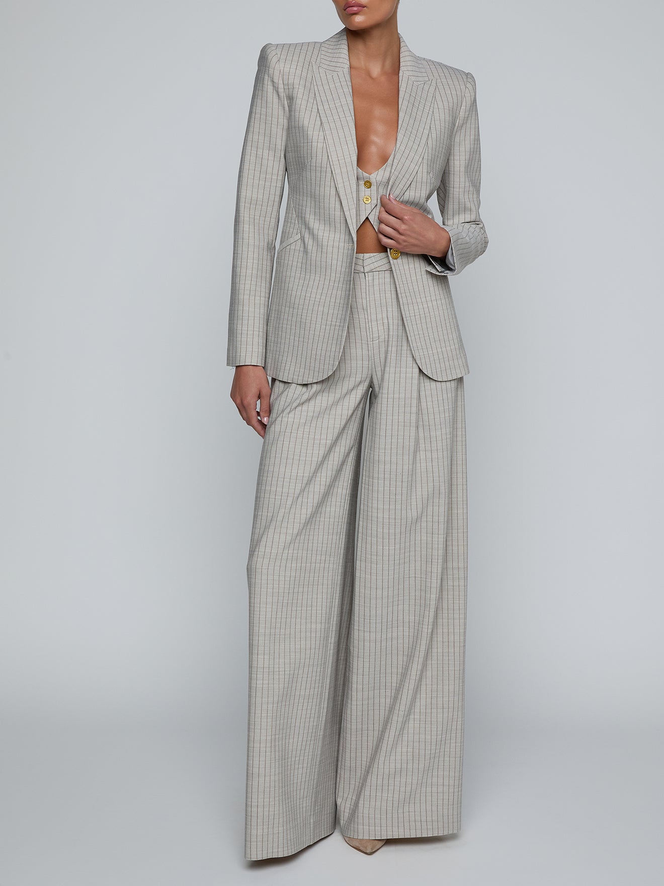 Sheila Blazer Grey/Tan Pinstripe - L'AGENCE