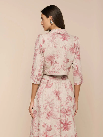 Eda Cropped Linen Jacket Tan Multi Textured Jungle Toile - L'AGENCE