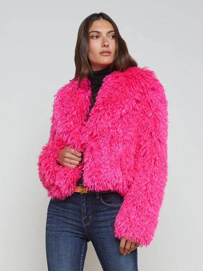 Davy Faux Fur Jacket Hot Pink - L'AGENCE