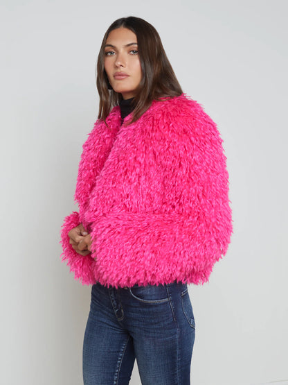 Davy Faux Fur Jacket Hot Pink - L'AGENCE