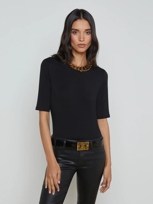 Saundra Jersey Tee Black - L'AGENCE