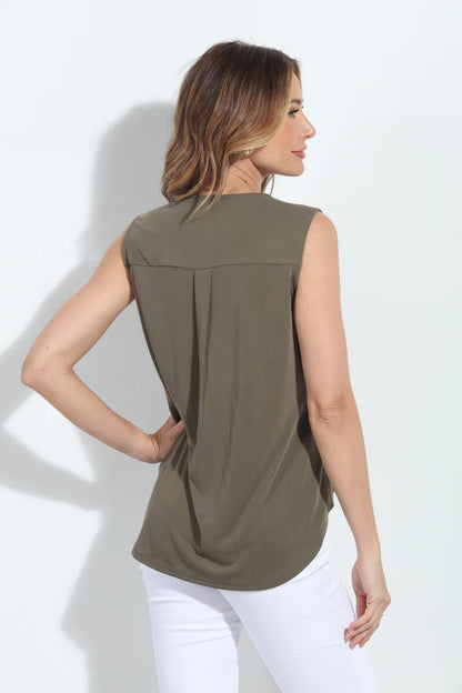 Cupro Sleeveless Surplice Top Army - Veronica M