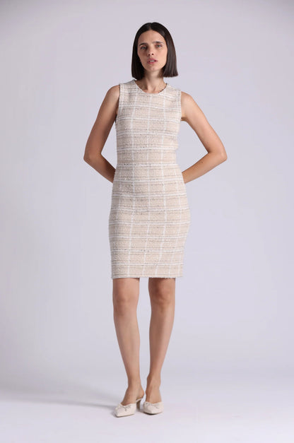Viscose Sleeveless Sparkle Tweed Dress Brown Sugar Combo - Minnie Rose