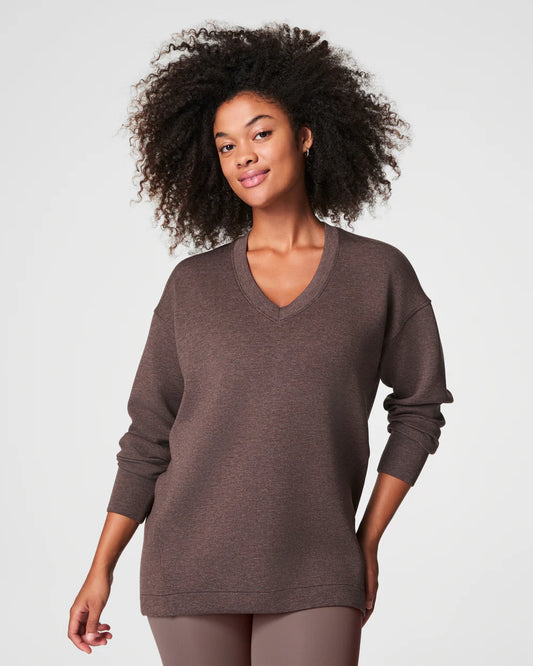 AirEssentials Brushed V-Neck Tunic Heather Smoke - SPANX