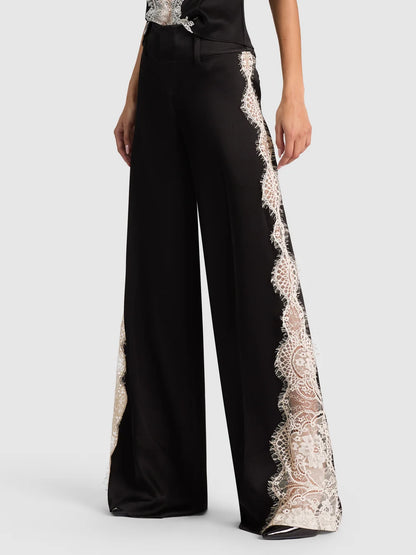 Olivia Wide Leg Lace Pant Black/Chino - Alice + Olivia