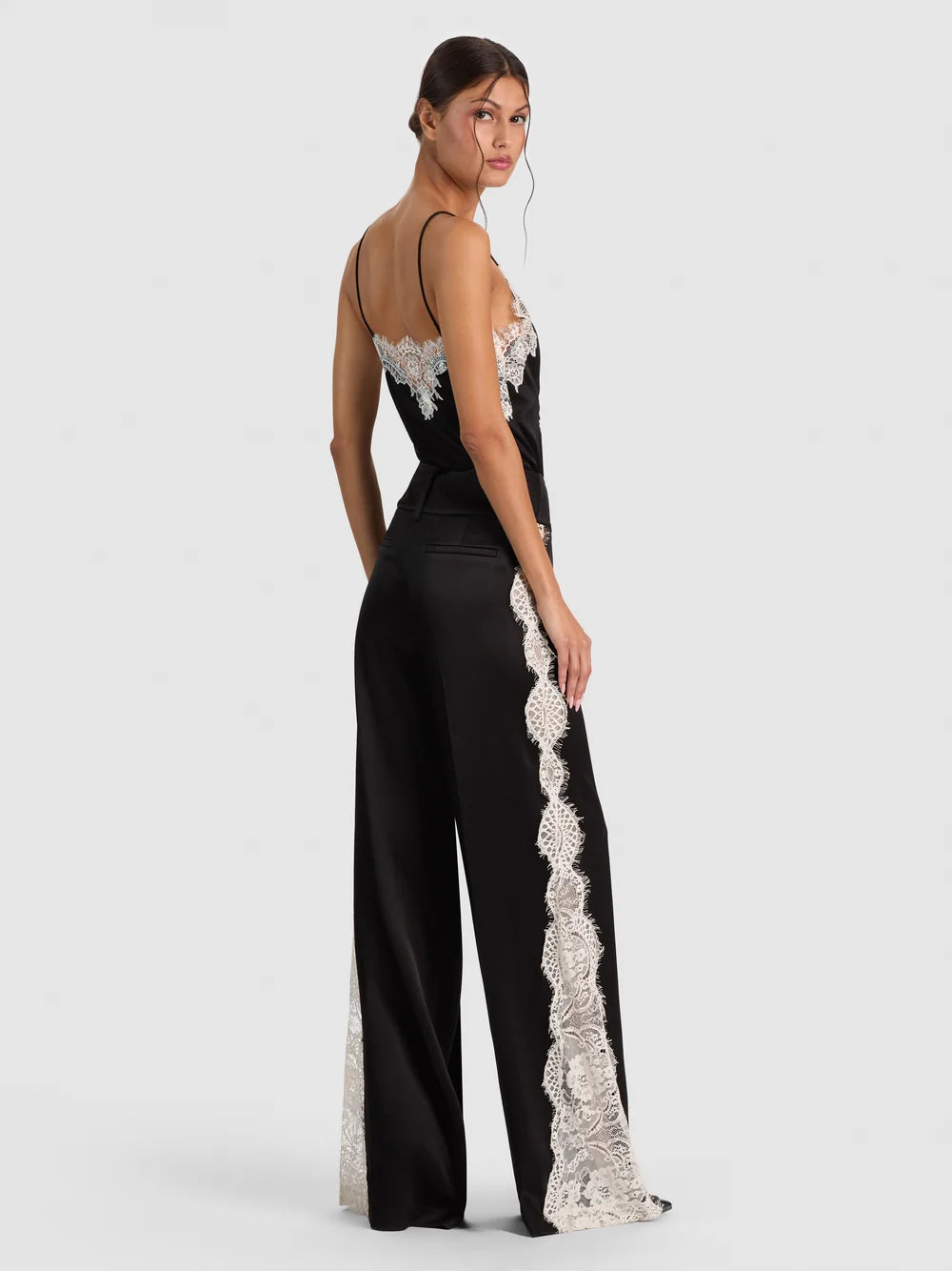 Olivia Wide Leg Lace Pant Black/Chino - Alice + Olivia