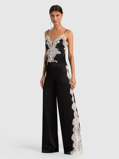 Olivia Wide Leg Lace Pant Black/Chino - Alice + Olivia