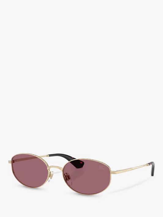 Polarized Metal Check Oval Sunglasses Purple - Burberry
