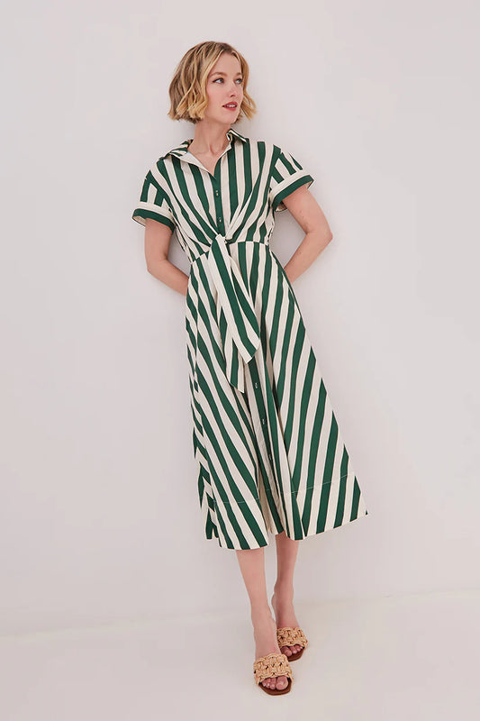 Asbury Dress Green White Stripe - Cara Cara