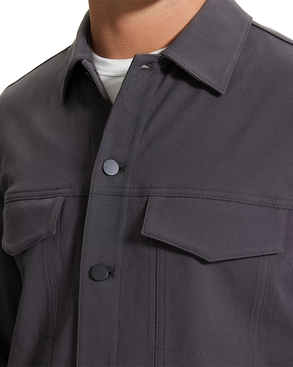 Neoteric Twill River Trucker Jacket Dark Grey - Theory Men