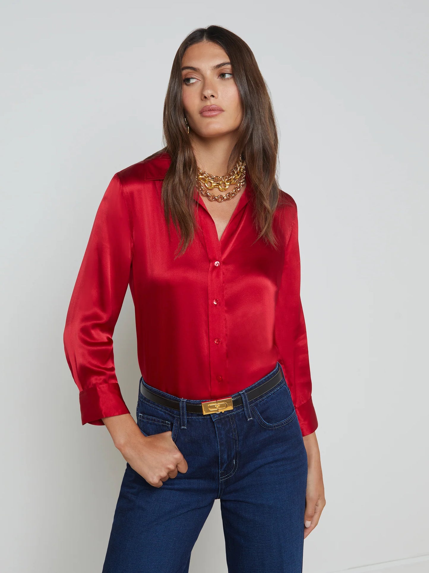 Dani Silk Blouse Garnet Red - L'AGENCE