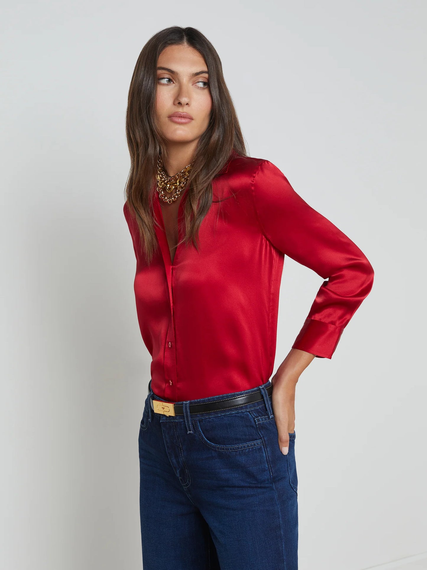 Dani Silk Blouse Garnet Red - L'AGENCE