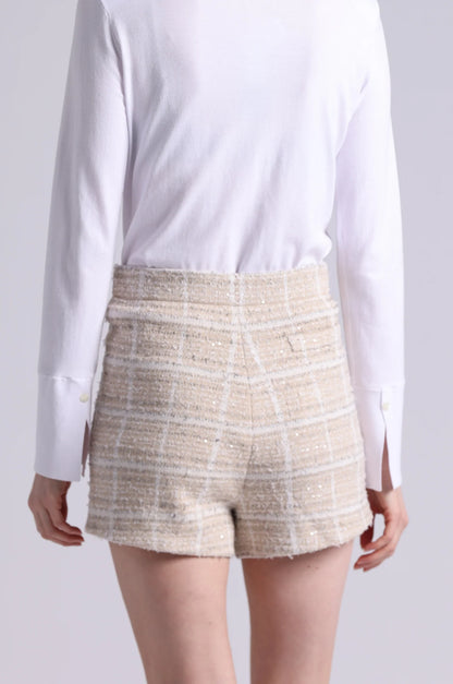 Viscose Sparkle Tweed Shorts Brown Sugar Combo - Minnie Rose