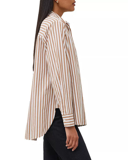 Thick Stripe Relaxed Pop Over Shirt White/Tobacco - French Connection