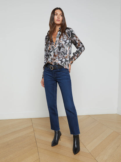 Tyler Silk Blouse Multi Dark Butterfly - L'AGENCE