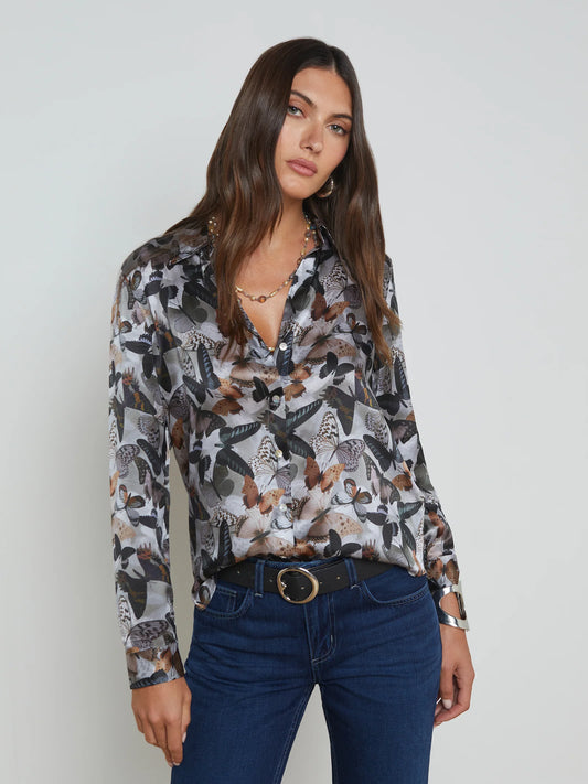 Tyler Silk Blouse Multi Dark Butterfly - L'AGENCE