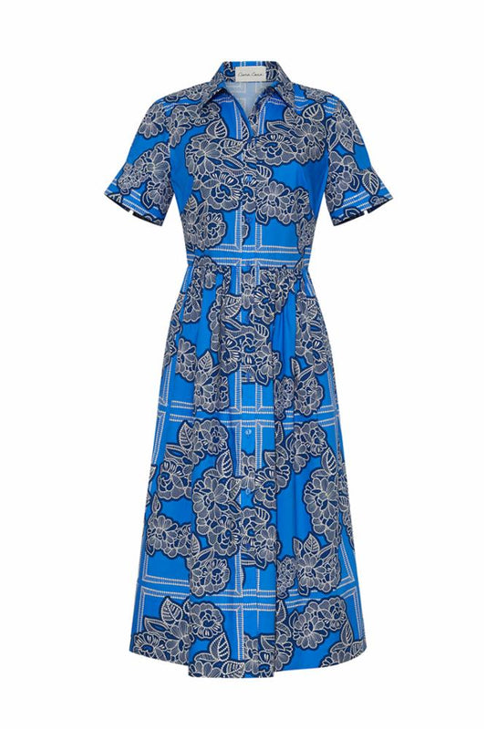 Malena Dress Carved Petals Cobalt - Cara Cara