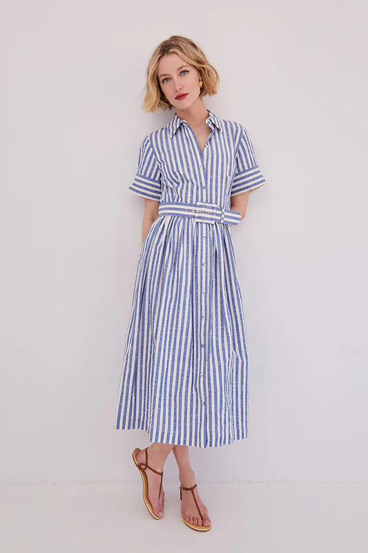 Malena Dress Seersucker Blue - Cara Cara