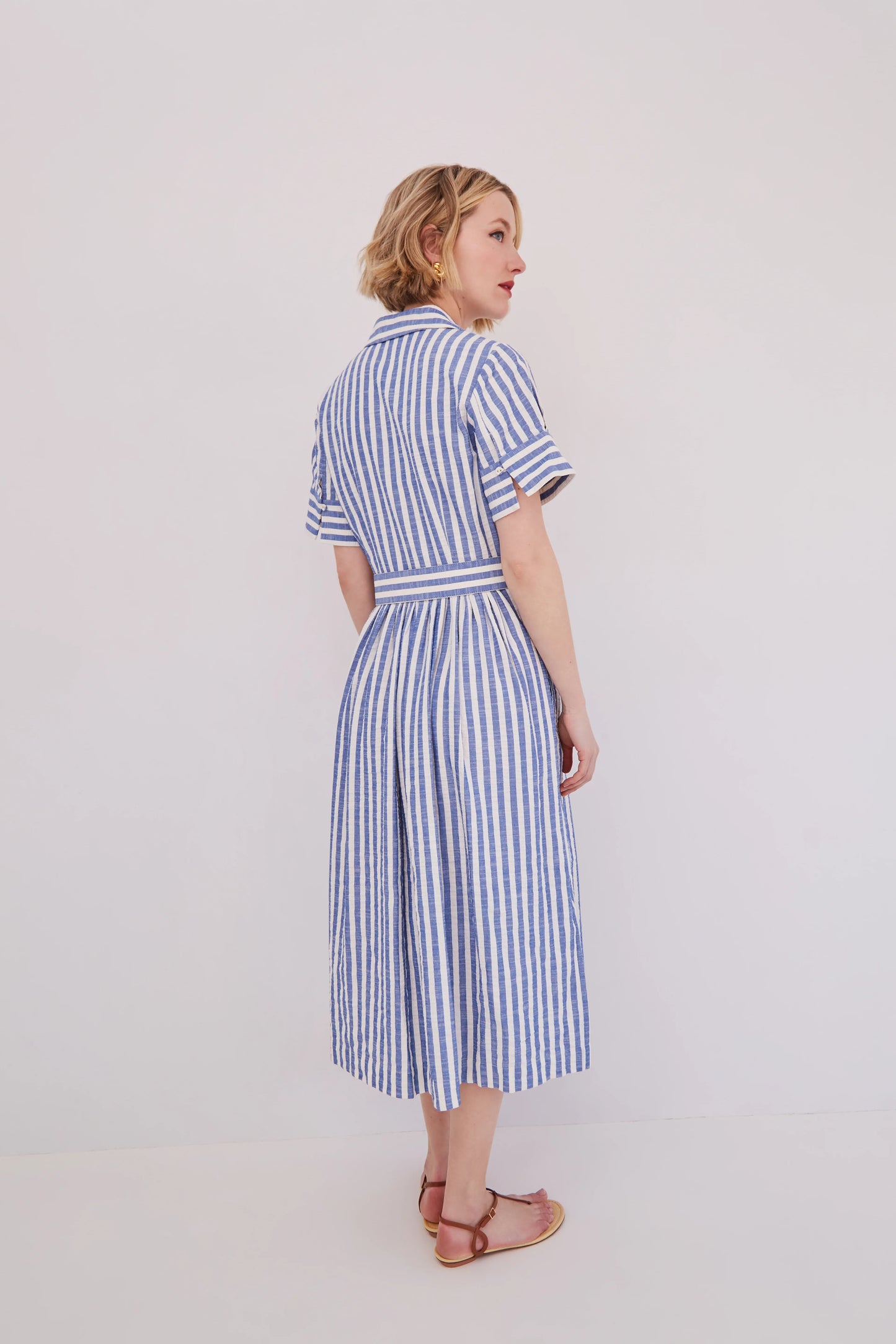 Malena Dress Seersucker Blue - Cara Cara