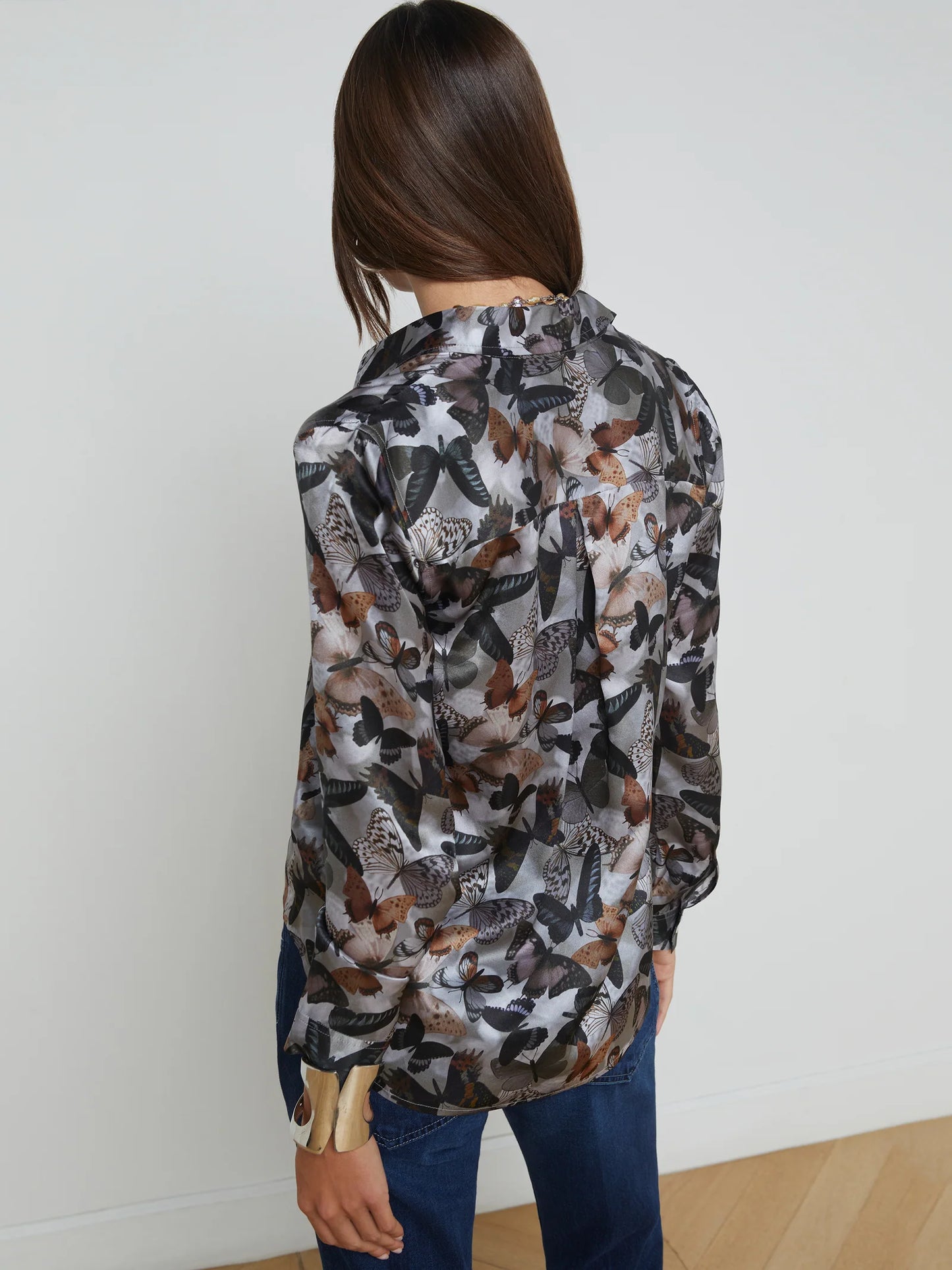 Tyler Silk Blouse Multi Dark Butterfly - L'AGENCE