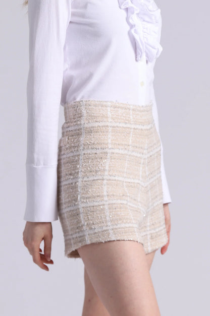 Viscose Sparkle Tweed Shorts Brown Sugar Combo - Minnie Rose