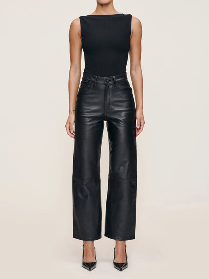 Karmine Refined Wide Leg High Rise Leather Pants Obsidian - DL1961